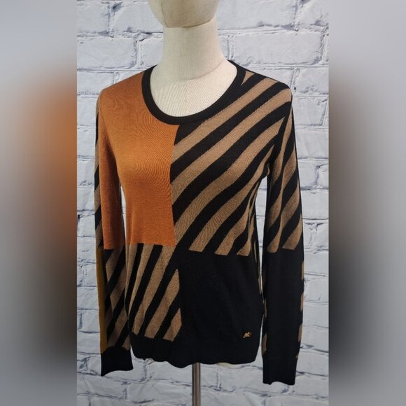 Burberry Brit Women's Sweater Wool Alpaca Striped Colorblock Camel Knight Small - Picture 1 of 16